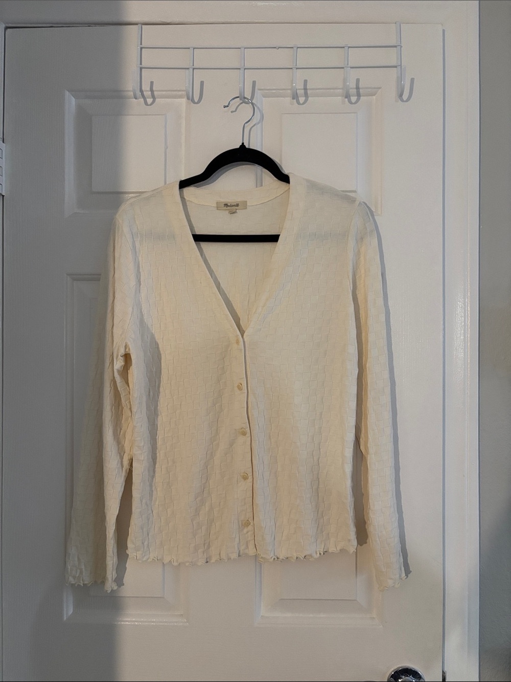 Madewell Cream Textured Top with Black Trim